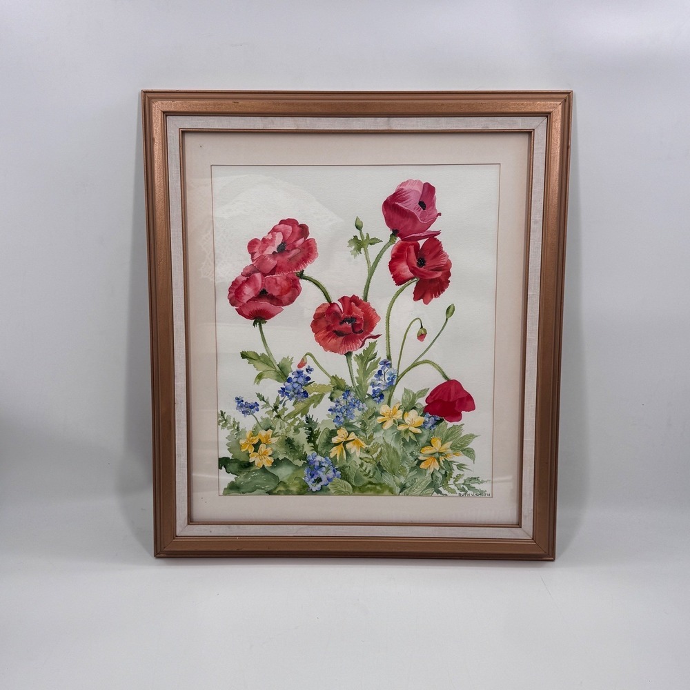 Large Original Poppy Floral Watercolor Painting 23x26